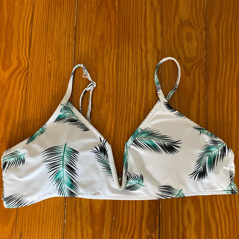 white and green leaf bikini top !